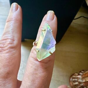Angel Opal Aura Quartz 925 Sterling Silver Ring